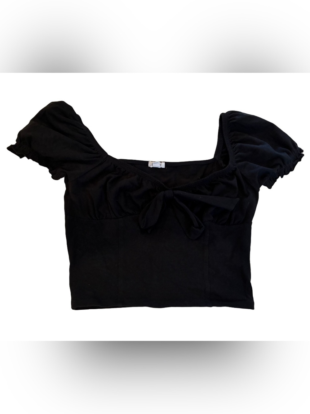 garage Black Puff Sleeve Square Neck Tie Front Crop Top Small
